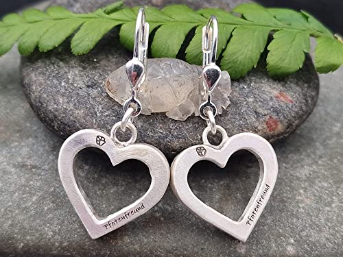 Pfotenfreund Herz Ohrhänger aus 925er Silber mit Brisuren, Pfötchen, Pfote, Seidenmatt, Handarbeit