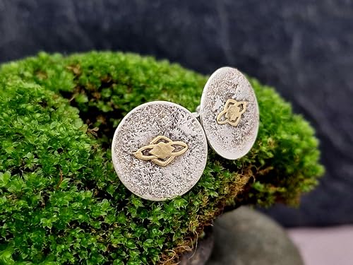 Design Ohrstecker aus 925er Silber mit feiner wilder Oberflächen Struktur Und Gelbgold Elementen, Unikat, Handarbeit