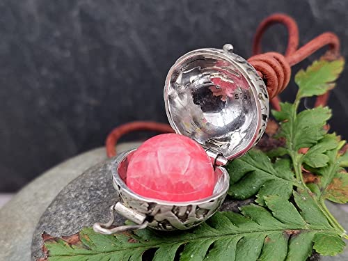 LeoLars-PABE Medaillon Kugel Planet aus 925er Silber mit Rhodochrosit Kugel in innern, Unikat, Handarbeit