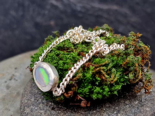 LeoLars-PABE Lightning Ridge Opal Armband aus 925er Silber, Opal Mehrfarbig 7.8x6mm 19cm lang mit Panzerkette, Unikat, Handarbeit