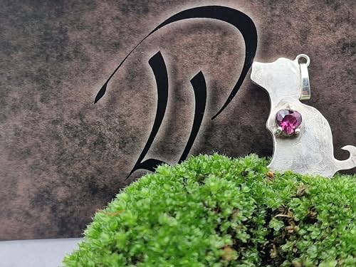 LeoLars-PABE Hundewelpen Anhänger aus 925er Silber mit rosa Turmalin Herz, seidenmatt, Hund, Handarbeit