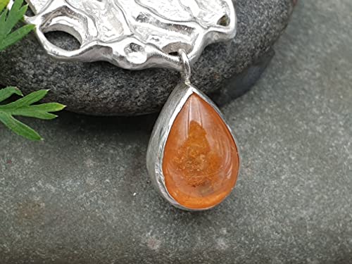 LeoLars-PABE Design Anhänger aus 925er Silber mit Amazonit und Mandarin Granat, handgefertigte Schlaufe, Unikat, Handarbeit