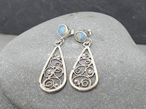 Lightning Ridge Opal Filigree Ohrhänger aus 925er Silber, Stecker, Traditionell und Modern, Unikat, Handarbeit