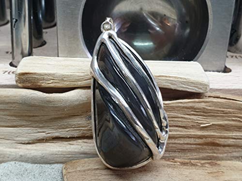 LeoLars-PABE Obsidian Anhänger aus 925er Silber mit einem gecarvtem Obsidian, Unikat, Handarbeit