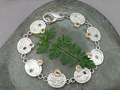 LeoLars-PABE Mondphasen Design Armband aus 925er Silber mit Citrinen und Turmalinen, 19cm lang, Massiv, Unikat, Handarbeit