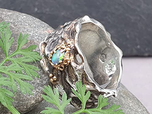 LeoLars-PABE Organic Design Ring, 925er Silber, Gr.58-59, mit schwarzem Opal in Feingold Fassung, teilgeschwärzt, Unikat, Handarbeit
