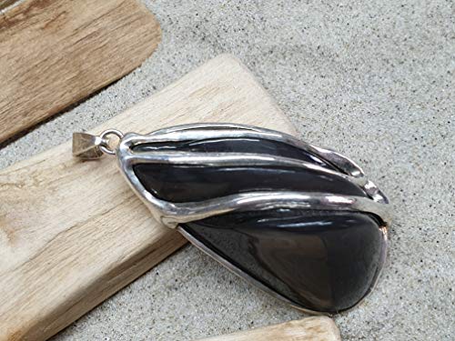 LeoLars-PABE Obsidian Anhänger aus 925er Silber mit einem gecarvtem Obsidian, Unikat, Handarbeit