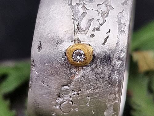 LeoLars-PABE Diamant Design Ring, Gr.59 (18.7), aus 925er Silber mit Feingold Fassung, Oberfläche Spitzen Stoff, Unikat, Handarbeit
