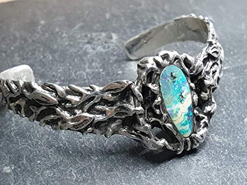Armspange mit Boulder Opal aus 925er Silber, Organisches Design, Unikat, Handarbeit