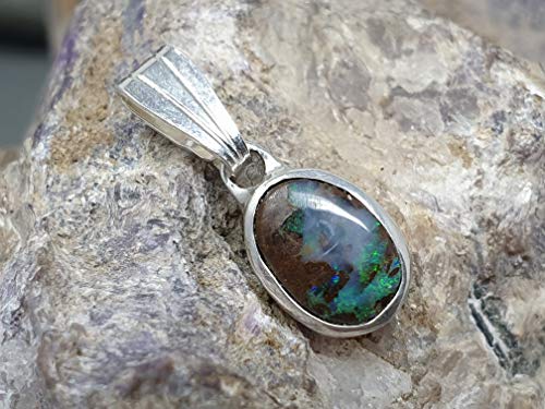LeoLars-PABE Boulder Opal Anhänger aus 925er Silber, Opal 8x6mm, Unikat, Handarbeit