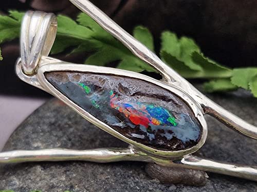 LeoLars-PABE Boulder Opal Design Anhänger aus 925er Silber, Opal 21.8mm x 8mm, Unikat, Handarbeit