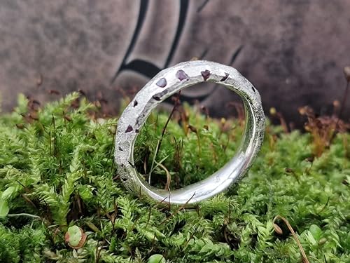 LeoLars-PABE Grober Sandguss Design Ring, Gr.61-62 (19,5) aus 925er Silber mit eingegossenen Saphiren, Unikat, Handarbeit