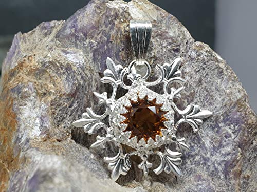 LeoLars-PABE Design Anhänger Schneeflocke mit Citrin aus 925er Silber, Handarbeit
