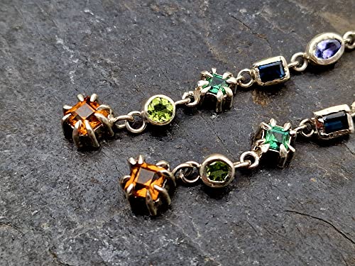 Lange Edelstein Ohrhänger aus 925er Silber in Regenbogenfarben, echte Edelsteine, aufwendig, 6cm lang, Unikat, Handarbeit