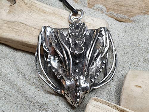 LeoLars-PABE Drachenkopf Anhänger aus 925er Silber mit Granat Augen, Drache, Unikat, Handarbeit