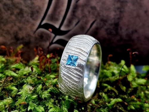 LeoLars-PABE Blautopas Design Ring, Gr. 59 (18,7), aus 925er Silber mit Swiss Blue Blautopas im Carreeschliff, Wattenmeer Design, Unikat, Handarbeit