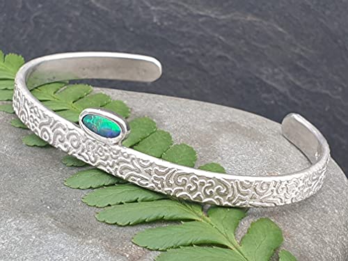 LeoLars-PABE Lightning Ridge Opal Design Armreif aus 925er Silber, Opal 8.5x4mm, Unikat, Handarbeit