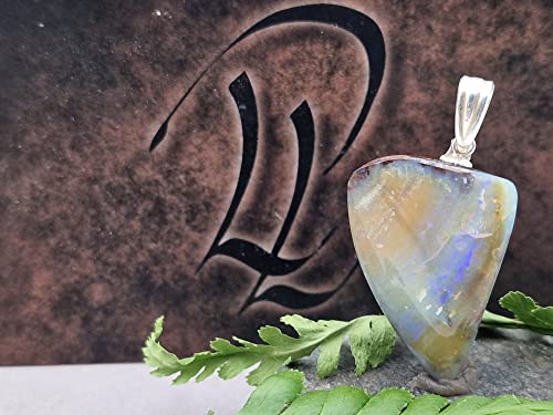 LeoLars-PABE Boulder Opal Anhänger mit 925er Silber Stiftöse, Mehrfarbig, Opal 28.4x20.3x8.5mm, Unikat, Handarbeit