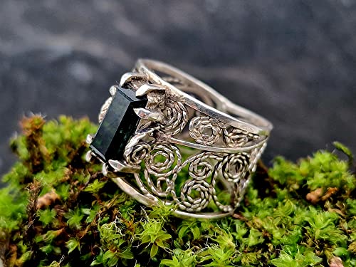 LeoLars-PABE Indigolith Design Filigree Ring, Gr. 57-58, aus 925er Silber, verspielt, leicht, dunkelblau, Unikat, Handarbeit