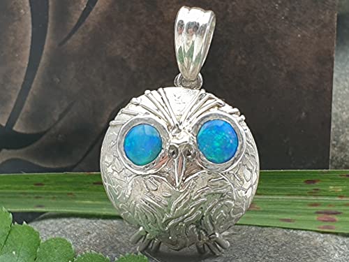 LeoLars-PABE Lightning Ridge Chrystal Opal Anhänger Eule Friedbert aus 925er Silber, Unikat, Handarbeit