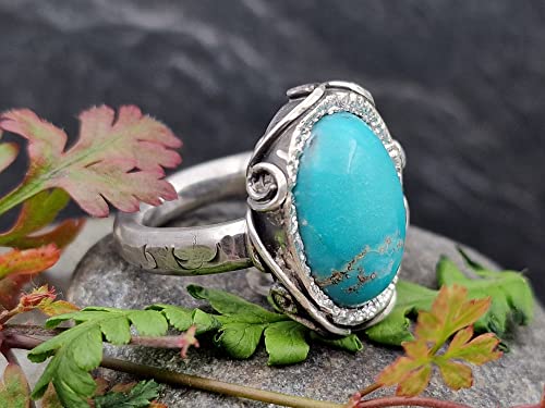 LeoLars-PABE Echter Türkis Design Ring, Gr. 59 (18.7), aus 925er Silber, verspielt, teilgeschwärzt, massiv, Unikat, Handarbeit