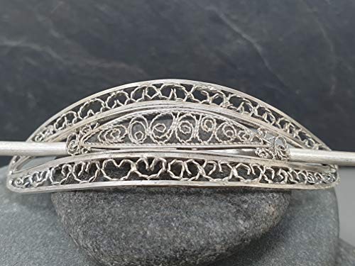 Haarnadel, Fibel aus 925er Silber mit weißem Labradorit in Filigree, Filigran, Unikat, Handarbeit