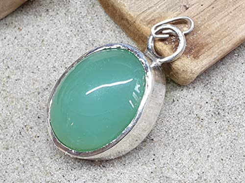LeoLars-PABE Chrysopras Anhänger aus 925er Silber, Oval, Unikat, Handarbeit
