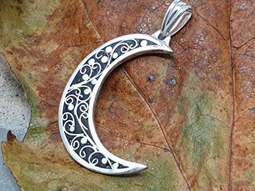 LeoLars-PABE 925er Silber Anhänger Halbmond, mystisch, magisch, emailliert, Unikat, Handarbeit