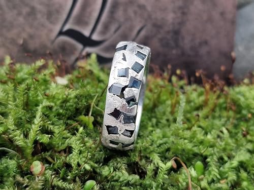 LeoLars-PABE Saphir Design Sandguss Ring, Gr.62 (19,7) aus 925er Silber mit vielen echten blau-grünen eingegossenen Saphiren, Handarbeit, Unikat