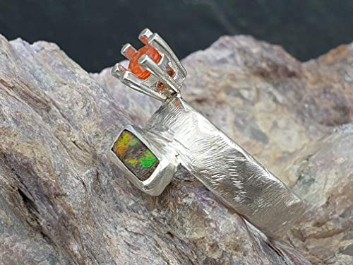 LeoLars-PABE Boulder und Feueropal Design Ring aus 925er Silber, Gr.57, geschmiedetes Design, Unikat, Handarbeit