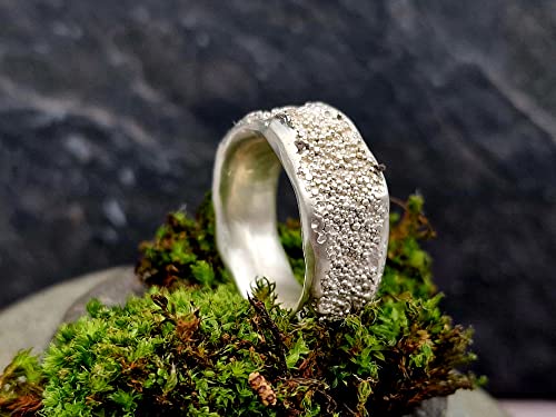 LeoLars-PABE Design Ring, Gr. 58, aus 925er Silber im Mini Perlen Design, Perloberfläche, sehr massiv, Unikat, Handarbeit