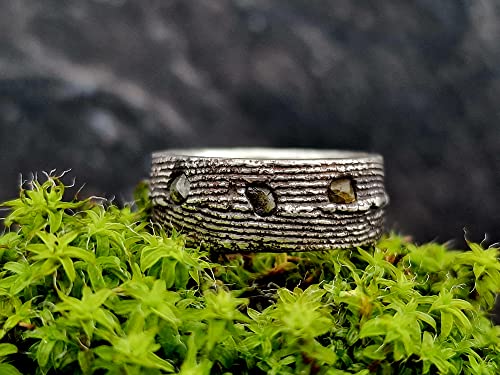 LeoLars-PABE Demantoid Design Rohsteinwürfel Ring, Gr.55, aus 925er Silber im Sepiaguss Geseign, Unikat, Handarbeit