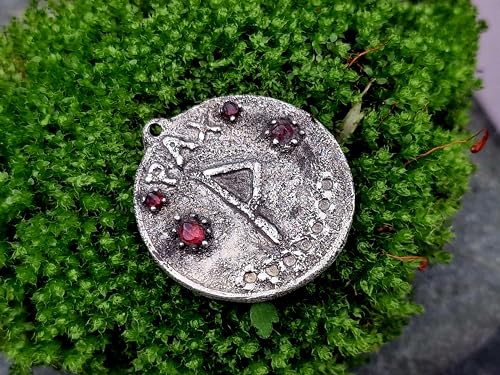 LeoLars-PABE Piraten Medaillon Anhänger PAX aus 925er Silber mit vier Spinellen, teilgeschwärzt, Sandguss, Unikat, Handarbeit