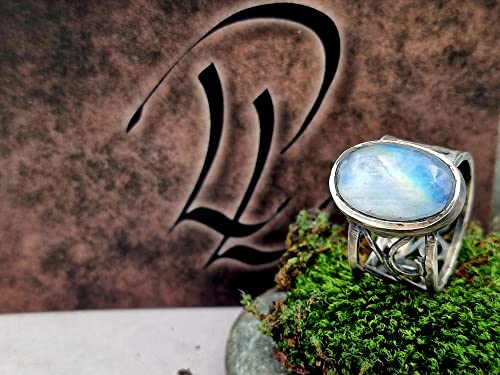 LeoLars-PABE Weißer Labradorit Filigree Ring, Gr.57-58, aus 925er Silber, Regenbogen Mondstein, teilgeschwärzt, magisch, mystisch, Unikat, Handarbeit