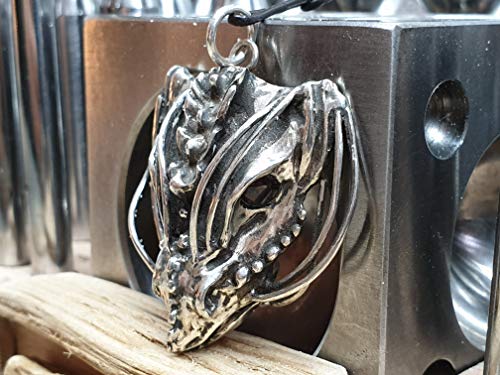 LeoLars-PABE Drachenkopf Anhänger aus 925er Silber mit Granat Augen, Drache, Unikat, Handarbeit