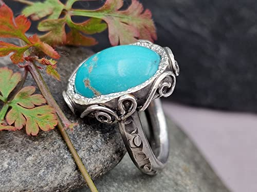 LeoLars-PABE Echter Türkis Design Ring, Gr. 59 (18.7), aus 925er Silber, verspielt, teilgeschwärzt, massiv, Unikat, Handarbeit
