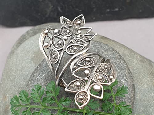 LeoLars-PABE Großer Elfen Wald Filigree Ring, Gr. 58, aus 925er Silber, teilgeschwärzt, Unikat, Handarbeit