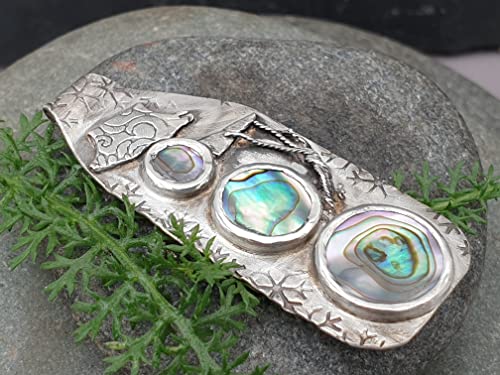 LeoLars-PABE Schneemann Design Anhänger aus 925er Silber mit Paua Muschel, Unikat, Handarbeit
