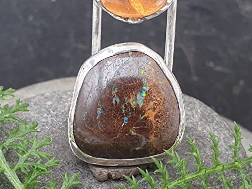 LeoLars-PABE Boulder Opal, Mandarin Granat Anhänger aus 925er Silber, Röhrchen mit Muster, Unikat, Handarbeit
