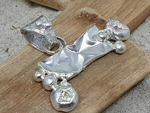 LeoLars-PABE Design Anhänger aus 925er Silber Balance mit Peridot und Rubin, Unikat, Handarbeit