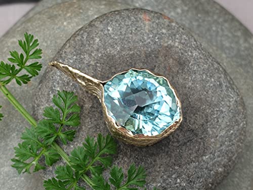 LeoLars-PABE GEM Swiss Blue Topas Anhänger aus 585er Gold, Blautopas 13.48 ct. Structure Design, Unikat, Handarbeit