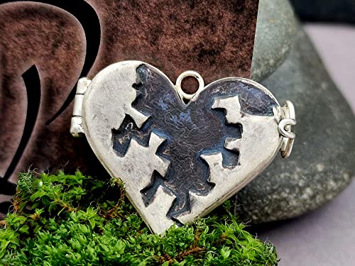 LeoLars-PABE 925er Silber Medaillon Broken Heart, groß, massiv, teilgeschwärzt, Design Medaillon, Unikat, Handarbeit