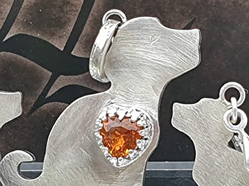 LeoLars-PABE Hunde Anhänger und Ohrhänger Set mit Citrin Herz aus 925er Silber, Handarbeit