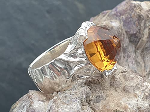 LeoLars-PABE Citrin Design Ring, Gr.53, aus 925er Silber, Stein - Upside down, Unikat, Handarbeit