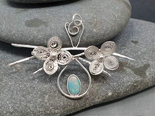 LeoLars-PABE Lightning Ridge Opal Filigree Anhänger aus 925er Silber, Filigranes Florales Design, Unikat, Handarbeit