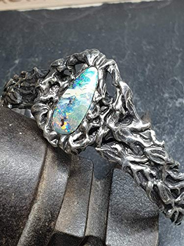 Armspange mit Boulder Opal aus 925er Silber, Organisches Design, Unikat, Handarbeit