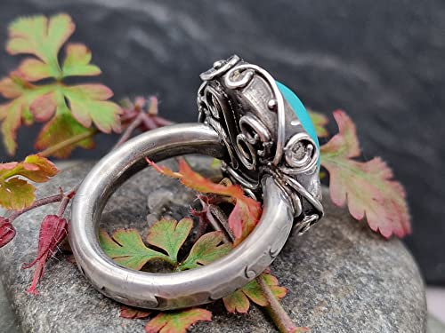 LeoLars-PABE Echter Türkis Design Ring, Gr. 59 (18.7), aus 925er Silber, verspielt, teilgeschwärzt, massiv, Unikat, Handarbeit