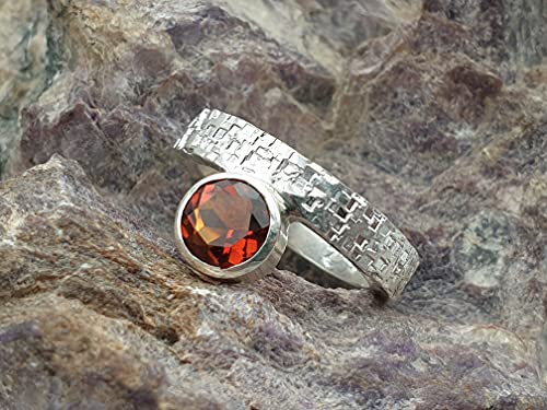 LeoLars-PABE Madeira Citrin Ring aus 925er Silber, Gr.58, Structure Design kleine Quadrate, Unikat, Handarbeit