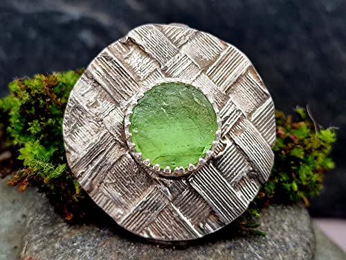 LeoLars-PABE Peridot Design Anhänger mit natürlicher Oberfläche, aus 925er Silber und echter gewebter Pampasgras Oberfläche, teilgeschwärzt, Unikat, Handarbeit