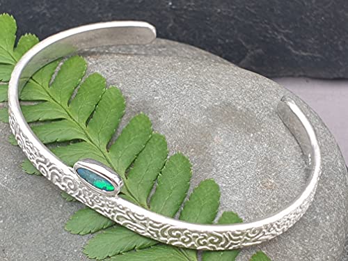 LeoLars-PABE Lightning Ridge Opal Design Armreif aus 925er Silber, Opal 8.5x4mm, Unikat, Handarbeit